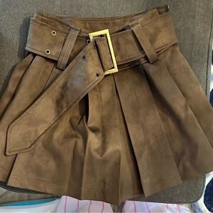 Brown Pleated Skirt with Belt
